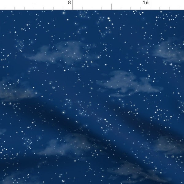 Blue Fabric - Summer Night Sky by forest&sea -  Stars Nature Clouds Night Sky Constellations Summer Fabric by the Yard by Spoonflower