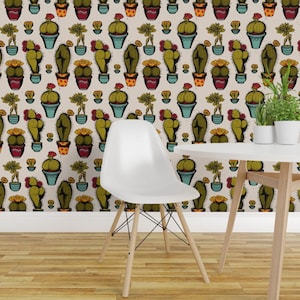 Fondo de pantalla de traseros de cactus - Tatuaje de cactus, grande por Cecilia Granata - Fondo de pantalla de traseros suculentos, kitsch y retro con Spoonflower