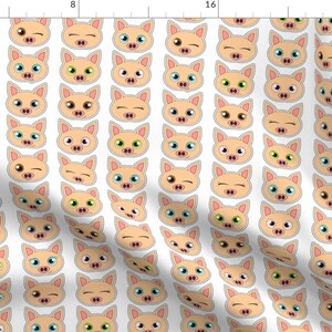 Pig Fabric - Cute Pig Expressions By Jannasalak - Pig Kawaii Farm Piglet Baby Animal Nursery Cotton Fabric By The Yard With Spoonflower
