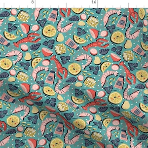 Shrimp Boil Southern Food Fabric - All Boiled Over By Nanshizzle - Shrimp Boil Creole Blue Cotton Fabric By The Yard With Spoonflower