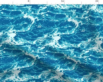 Ocean Waves Fabric - Ocean Waves By Nethery - Ocean Blue Abstract Sea Nautical Water Cotton Fabric By The Yard With Spoonflower