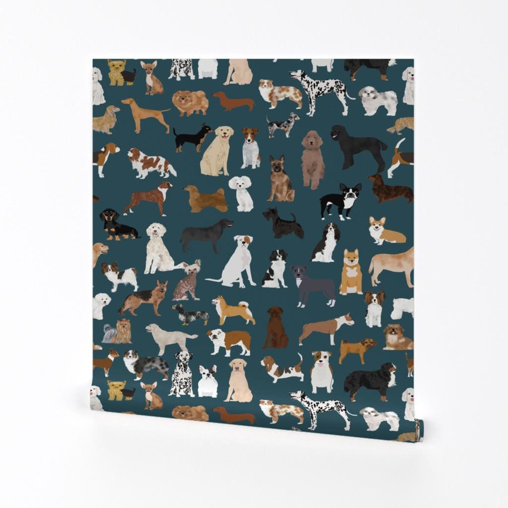 Dogs Wallpaper - Cute Dogs Best Dogs By Petfriendly - Dog Breed Blue Custom Printed Removable Self Adhesive Wallpaper Roll by Spoonflower
