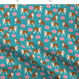 Blue English Bulldog Donuts Fabric - English Bulldogs Doughnuts Food Dog Pet By Petfriendly - Cotton Fabric By The Yard With Spoonflower