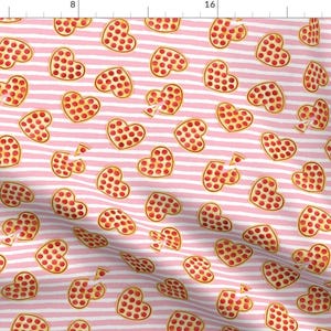 Pizza Fabric - Heart Shaped Pizza By Littlearrowdesign - Pink Stripes Pepperoni Pizza Funny Cute Cotton Fabric By The Yard With Spoonflower