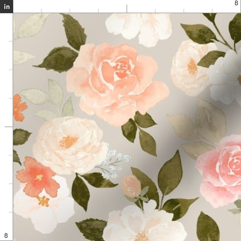Pink Gray Floral Fabric Vintage Pastel Floral by Mintpeony Etsy
