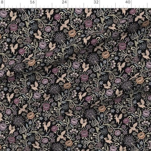 Fantasy Floral Fabric - Pollinator Dragons by misentangledvision - Fairy Tale Gothic Black Purple Fabric by the Yard by Spoonflower immagine 2