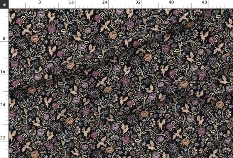 Fantasy Floral Fabric - Pollinator Dragons by misentangledvision - Fairy Tale Gothic Black Purple Fabric by the Yard by Spoonflower immagine 2
