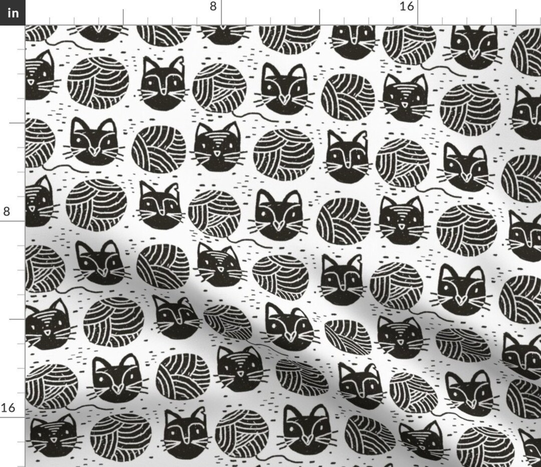 Scandi Black and White Cat Fabric Yarn Cats by Ruth_robson Etsy