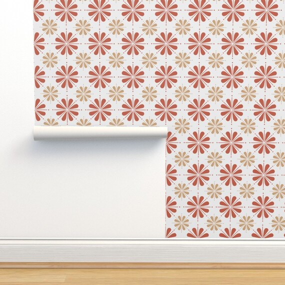 Flower Tile Wallpaper Earthy Blooms by Mitalimdesigns - Etsy