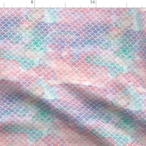 Watercolor Mermaid Scales Fabric - Watercolour Mermaid Scales 1&quot; By Xtinew - Mermaid Scales Fish Cotton Fabric By The Yard With Spoonflower