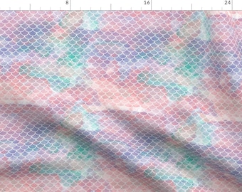 Watercolor Mermaid Scales Fabric - Watercolour Mermaid Scales 1" By Xtinew - Mermaid Scales Fish Cotton Fabric By The Yard With Spoonflower