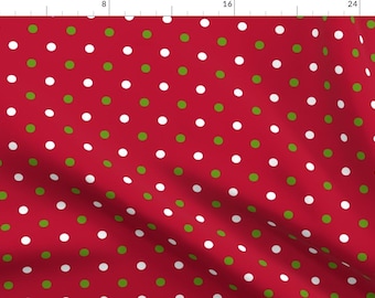 Red And Green Polka Dots Fabric - Red Christmas Dot By Rickrackscissorsstudio - Red And Green Cotton Fabric By The Yard With Spoonflower