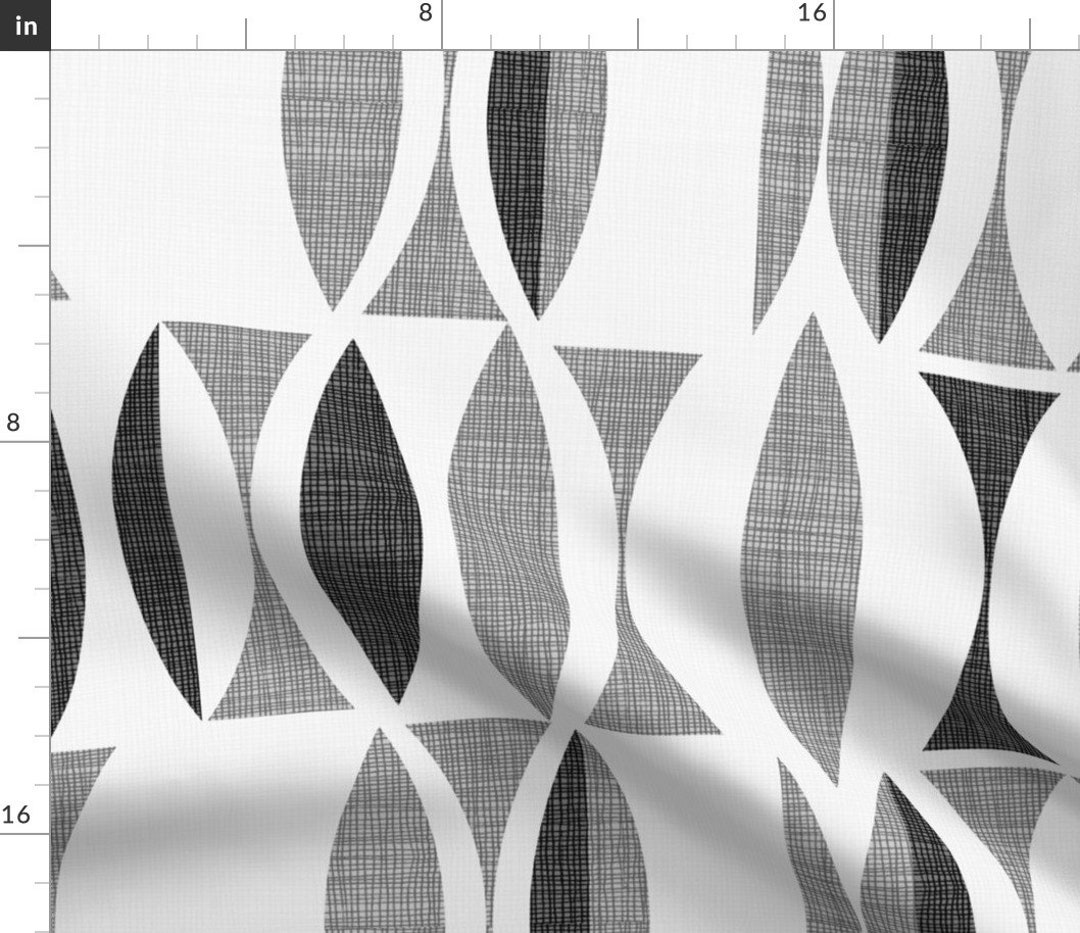 Mid Century Modern Fabric Field in Black and White by Chicca Besso Seventies Mod Cotton Fabric