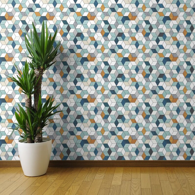 Modern Geometric Hexagon Wallpaper Custom Removable Self Adhesive Wallpaper Roll by Spoonflower Hexo By Nouveau Bohemian