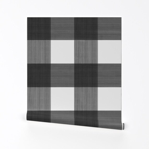 Buffalo Check Wallpaper - Black 6" Buffalo Plaid By Danika Herrick - Custom Printed Removable Self Adhesive Wallpaper Roll by Spoonflower