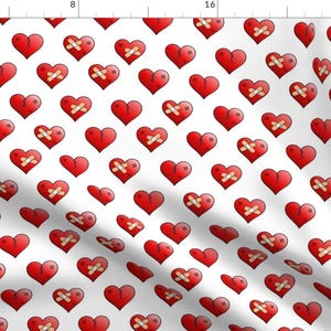 Mended Hearts Fabric - Mended Broken Heart By B0rwear - Red Valentine Love Hearts  Cotton Fabric By The Yard With Spoonflower