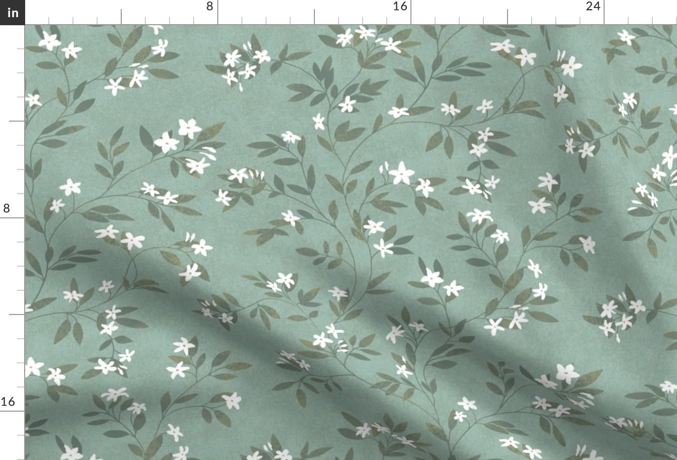 Jasmine Fabric - Delicate Jasmine by dana_duricekova - Dainty Floral Romantic Botanical Jade Green Fabric by the Yard by Spoonflower
