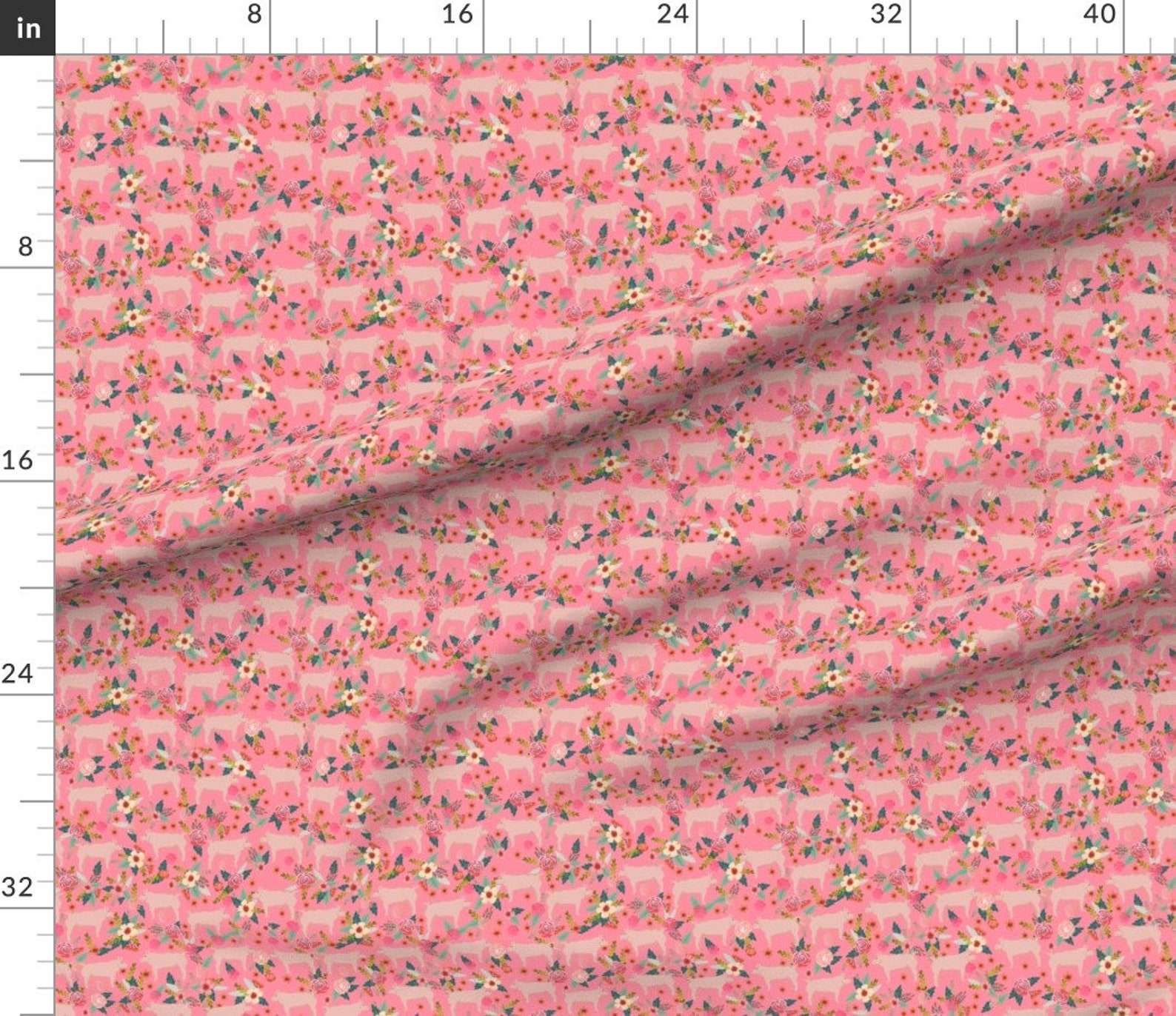 Pink Pig Fabric Pigs and Florals Farmyard Animals Farm Etsy