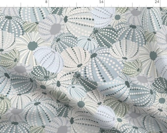 Sea Urchin Blue Nautical Pattern Fabric - Sea Urchin Shells Neutral By Jenniejoyce - Sea Urchin Cotton Fabric By The Yard With Spoonflower