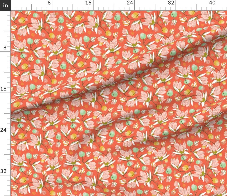 Magnolia Flowers Fabric Magnolia Blossom Floral Red by Etsy