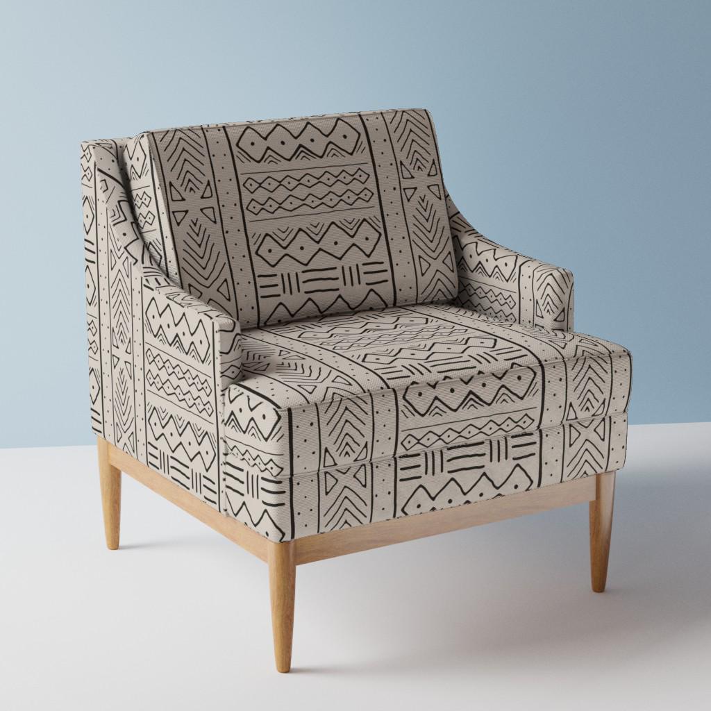 African Geometric Upholstery Fabric- Mudcloth Black on Bone by - Main Image