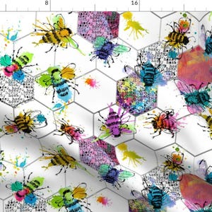 Rainbow Honeybee Fabric - Bee Splat By Karismithdesigns - Watercolor Summer Bee Nursery Decor Cotton Fabric By The Yard With Spoonflower