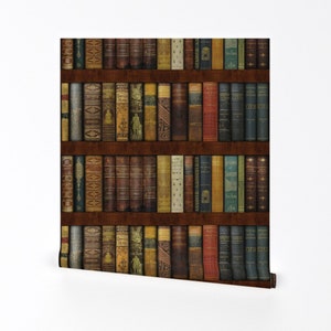 Vintage Library Wallpaper - Instant Bookcase By Peacoquettedesigns - Custom Printed Removable Self Adhesive Wallpaper Roll by Spoonflower