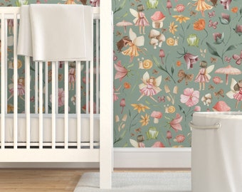 Sage Green Garden Wallpaper - Lost In The Flowers  by ktscarlett_ -  Whimsical Florals Removable Peel and Stick Wallpaper by Spoonflower
