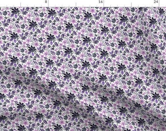 Purple Floral Fabric - Purple Floral By Bluebirdcoop - Abstract Watercolor Purple Flower Cotton Fabric By The Yard With Spoonflower