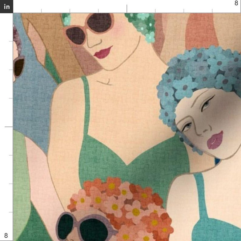 Art Deco Fabric - Vintage Swimmers by shellypenko - Ladies Swimming Lake Lake House Swim Cap Summer Camp Fabric by the Yard by Spoonflower image 3