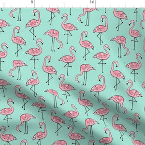 Flamingo Fabric - Flamingos Pink On Mint Green By Caja Design - Flamingos Cotton Fabric By The Yard With Spoonflower