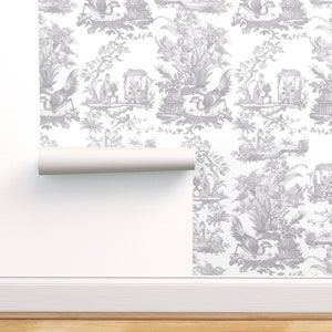 Plant Nature Wildflower Black AB42443so Modern Floral White and Gray Contemporary Botanical Toile Wallpaper Sold By The Yard