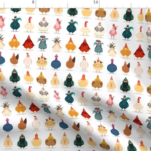 Animal Fabric - Cartoon Chickens by iswenyi - Funny Farm Animal Chickens Kawaii Whimsical Birds Happy  Fabric by the Yard by Spoonflower