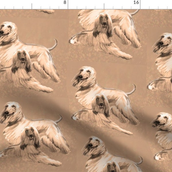 Brown Afghan Hound Fabric - Afghan Hounds In Sepia Tones By Dogdaze - Brown Afghan Hound Pet Cotton Fabric By The Yard With Spoonflower