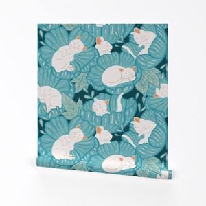 Papier peint chat - Où vivent les chats par Elena Naylor - Rouleau de papier peint auto-adhésif amovible imprimé personnalisé nuages de chats par Spoonflower