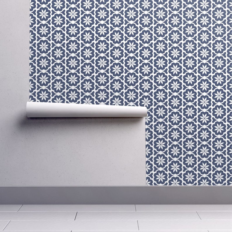 Flower Wallpaper Blue White Custom Printed Removable Self Adhesive Wallpaper Roll by Spoonflower Delft Dutch Flowers By Holli Zollinger