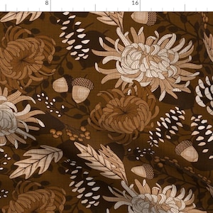 Autumn Botanical Fabric - Autumn Foliage Mocha By Cjldesigns - Brown Floral Moody Dark Rustic Cotton Fabric By The Yard With Spoonflower