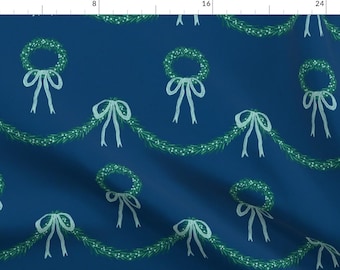 Holiday Apparel Fabric - Christmas Garland Wreath  by scarlet_soleil - Whimsical Decorations Swag Stripe Blue Clothing Fabric by Spoonflower