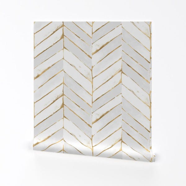 Glam Chevron Removable Peel and Stick Wallpaper - Herringbone White Oversized - Wall Art Wall Decor - Chevron Painterly by crystal_walen
