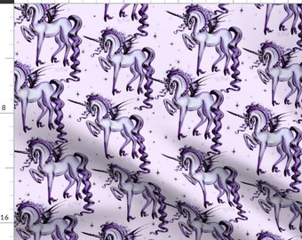 Unicorns Fabric - Purple Goth Unicorn With Bat Wings Medium By Miss Fluff - Unicorns Purple Wings Cotton Fabric By The Yard With Spoonflower