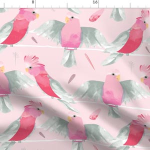 Parrots On A Line Fabric - Galahs Australian Birds Parrot Cockatoo Feathers By Mountvicandme - Cotton Fabric By The Yard With Spoonflower