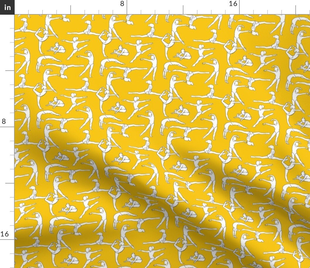 Gymnastics Fabric Gymnasts On Yellow By Landpenguin Girls Etsy