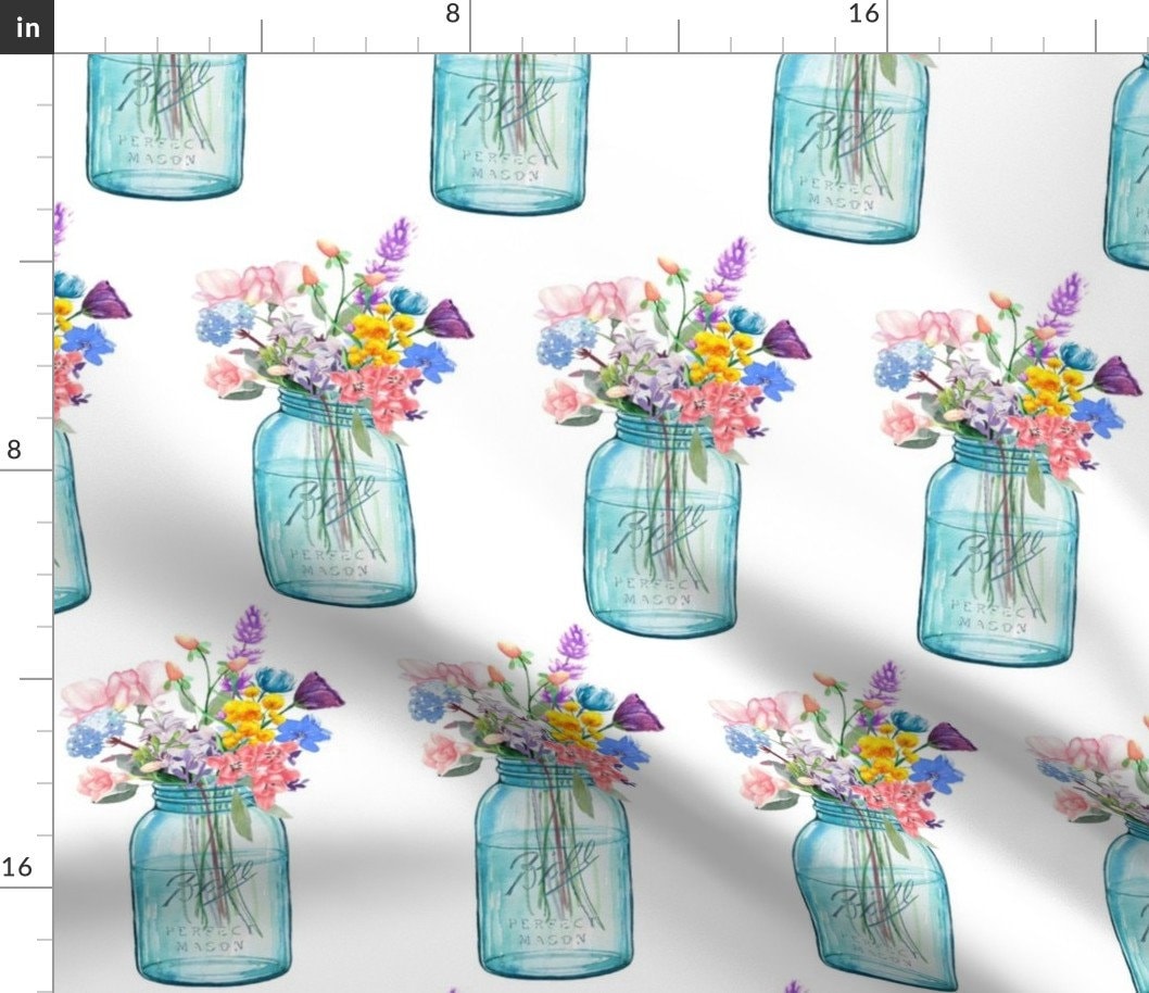 Mason Jar Floral Fabric Mason Jar Bouquet Painting by Etsy