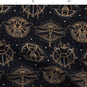 Microscopic Worlds Fabric - Sacred Insects By Vilmosvarga - Black Gold Moths Butterflies Science Cotton Fabric By The Yard With Spoonflower