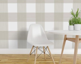 Buffalo Check Wallpaper - Putty 6" Buffalo Plaid By Danika Herrick - Custom Printed Removable Self Adhesive Wallpaper Roll by Spoonflower