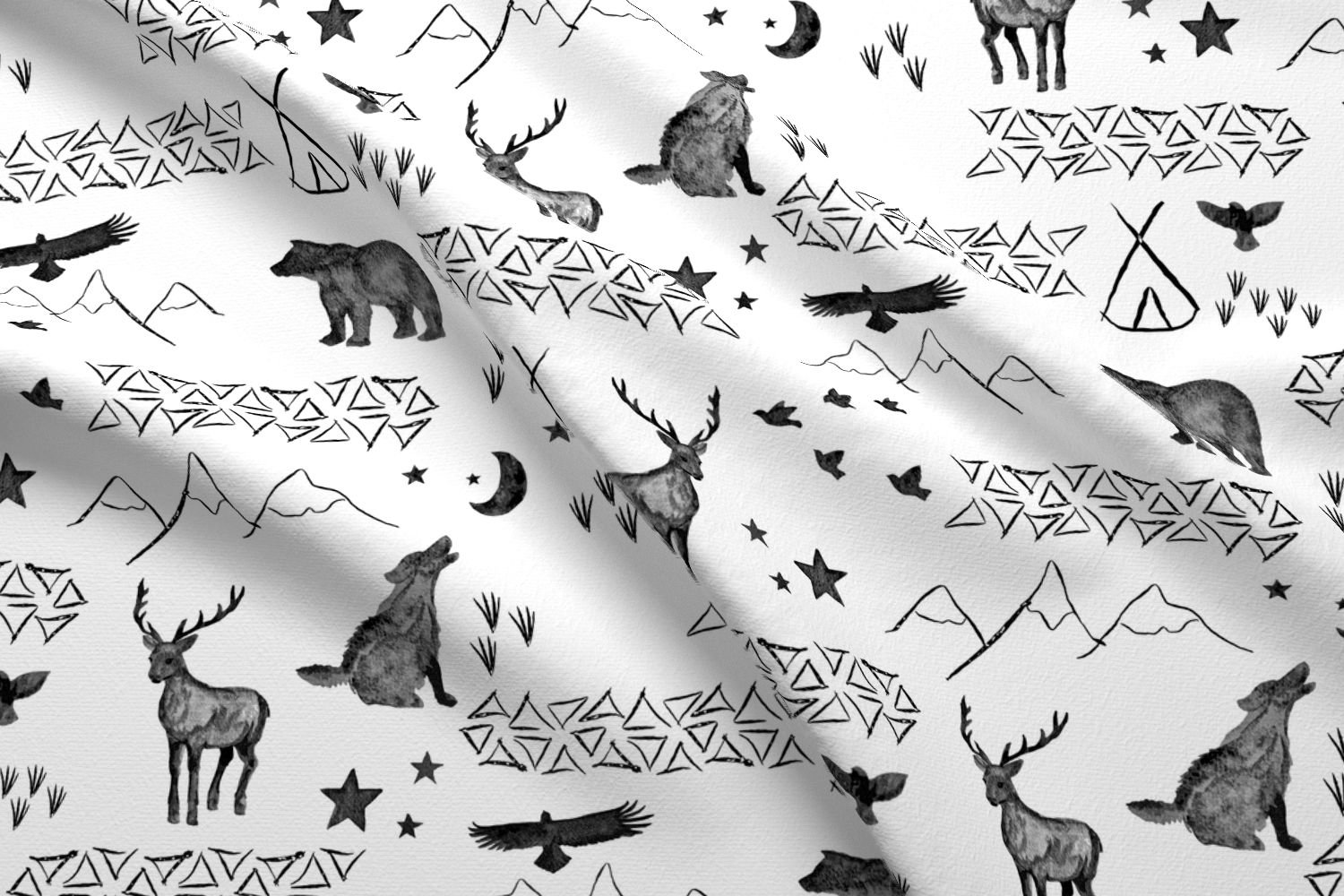 Watercolor Woodland Animal Fabric Watercolor Woodland Black | Etsy