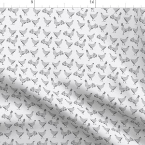 Gray Chicken Fabric -Chicken Grey By Thehighfiber - Chicken Rooster Farm Barnyard Gray White Bird Cotton Fabric By The Yard With Spoonflower