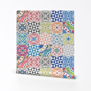 Eclectic Tiles Wallpaper - Eclectic Tile By Elephantandrose - Tiles Custom Printed Removable Self Adhesive Wallpaper Roll by Spoonflower