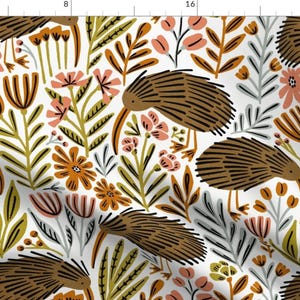 Kiwi Fabric - Northern Brown Kiwi By Amy Maccready -Kiwi Bird New Zealand Comeback Species Floral Cotton Fabric By The Yard With Spoonflower