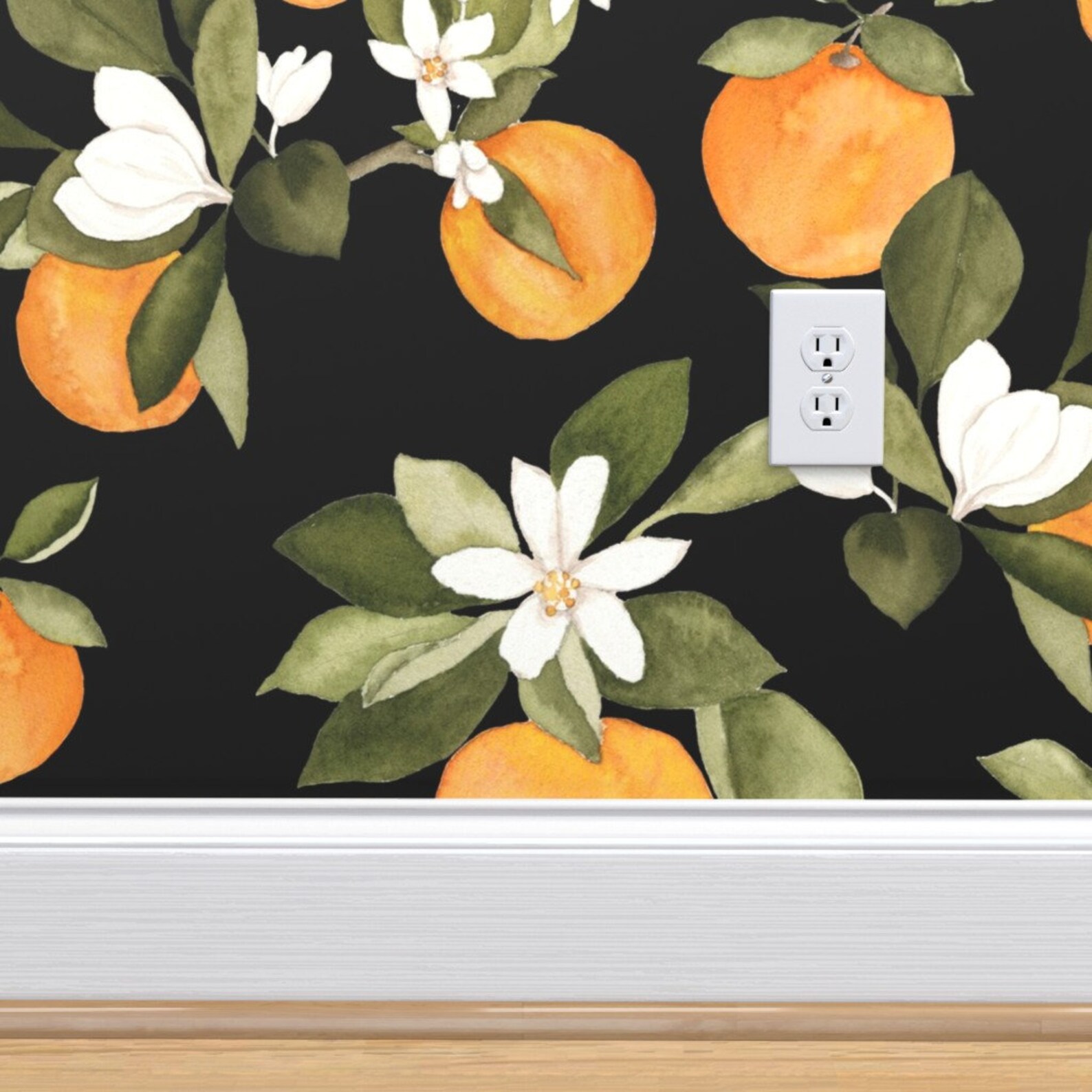 Watercolor Oranges Wallpaper Orange Blossom Dark by Etsy